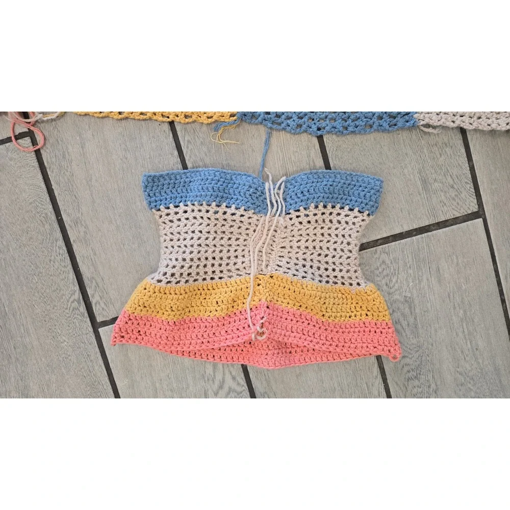 Handmade Crochet Unfinished Project Colorblock Mesh Top and Panel Set DIY